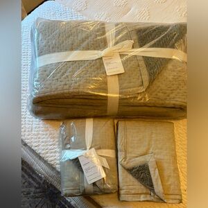 Pottery Barn Cross-stitch Velvet Quilt and Shams